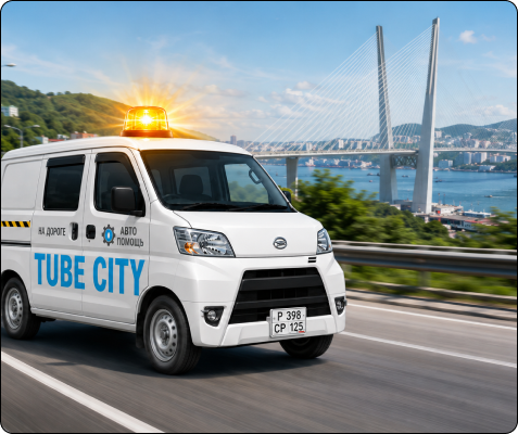 Автомобиль Tube City выезжает к месту поломки